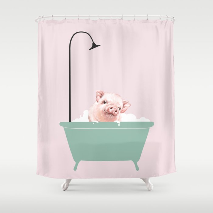 Baby Pink Pig Enjoying Bubble Bath Shower Curtain