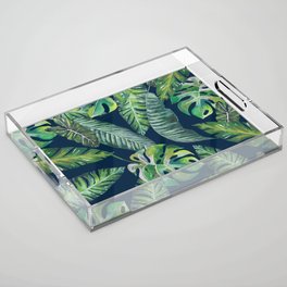 Jungle Leaves, Banana, Monstera, Blue Acrylic Tray