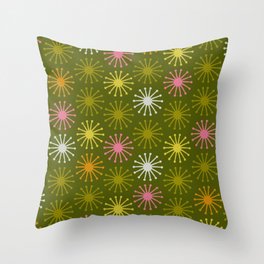 Midcentury Molecules Atomic Retro Dot Pattern in Vintage Green Pink Yellow Orange Throw Pillow
