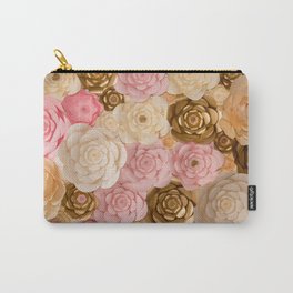 Paper Flowers x Gold Pink Cream Carry-All Pouch | Deicate, Garden, Floralpatterns, Shabbychic, Bridal, Pinks, Feminine, Botanical, Floralwallpaper, Bouquet 