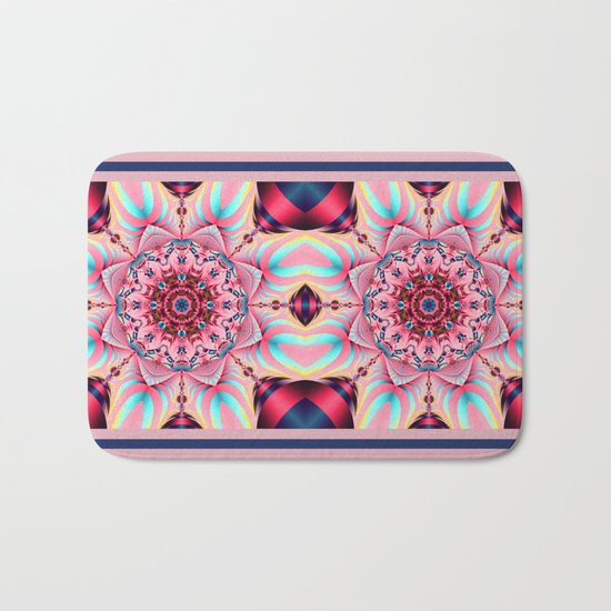 Blooming in Pink, floral kaleidoscope design Bath Mat