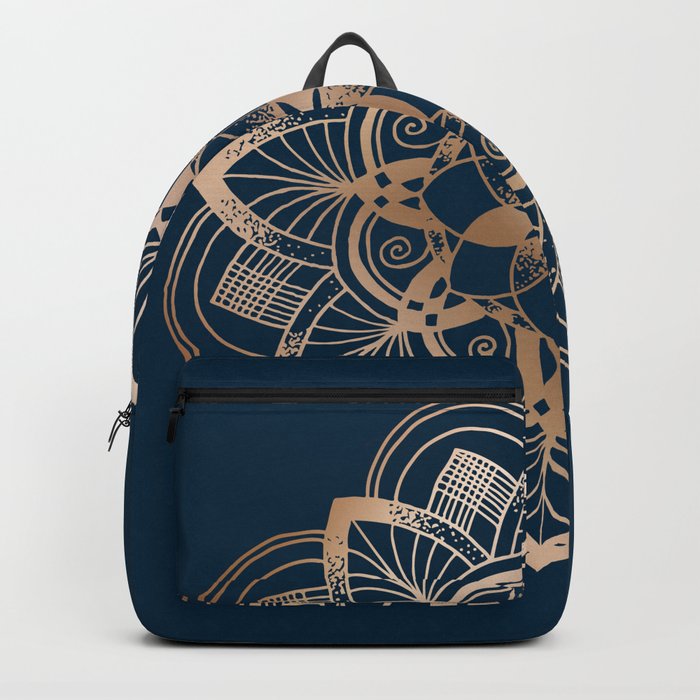 Lotus metal mandala on blue Backpack