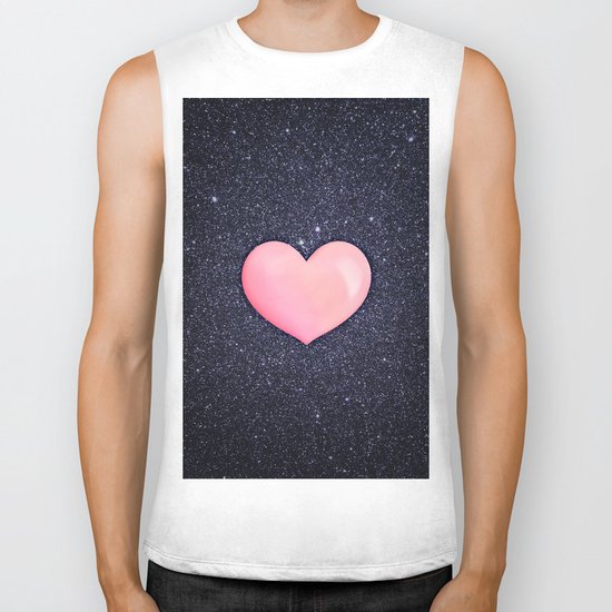 Pink heart on shiny black Biker Tank