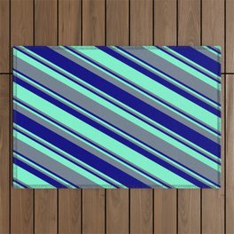 [ Thumbnail: Aquamarine, Slate Gray, and Blue Colored Pattern of Stripes Outdoor Rug ]