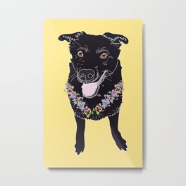 Happy Black Lab Dog Metal Print | Illustratedprint, Yellow, Flowerwreath, Illustration, Giftfordoglover, Drawing, Mixedbreeddog, Happydog, Digital, Blacklab 