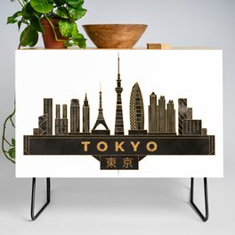 Tokyo Skyline Black and Gold Credenza