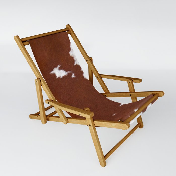 Leather Brown Cowhide Print Sling Chair