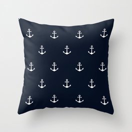 Dark Blue Anchor Pattern Throw Pillow