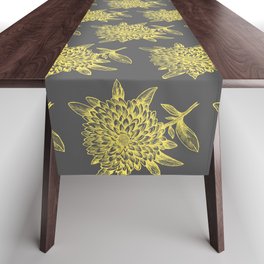 Elegant Flowers Floral Nature Gray Grey Yellow Table Runner