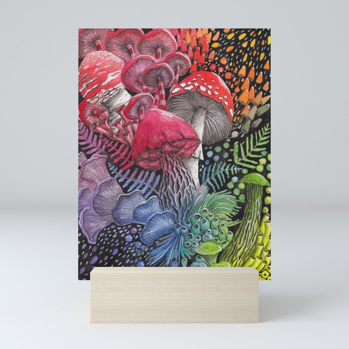 Rainbow Mushroom Composition | Watercolor Illustration Mini Art Print