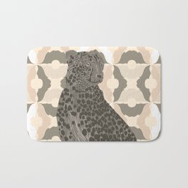 Gorgeous Cheetah from Africa sitting on light brown patterned background Bath Mat