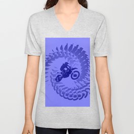 Abstract Motorcyclist Slate Royal Blue Navy Ombre V Neck T Shirt