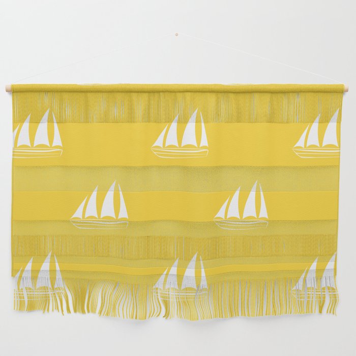 White Sailboat Pattern on yellow background Wall Hanging