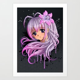 Kawaii Anime Girl with Lily Art Print