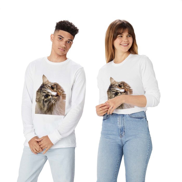 Cute Curious Cat Isolated On White Long Sleeve T Shirt by Divine