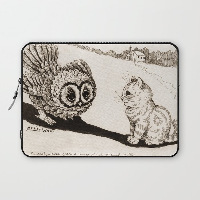 Mr. Owl - Are You a New Kind of Owl, Kitty? by Louis Wain Laptop Sleeve