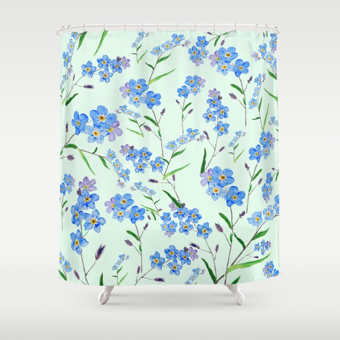 forget me not in green background Shower Curtain
