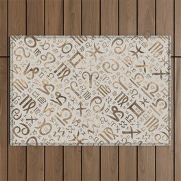 Zodiac symbol glyphs pastel gold Outdoor Rug