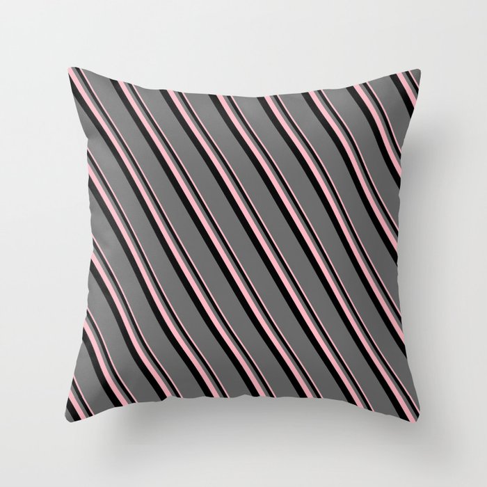 Light Pink, Black, and Dim Gray Colored Lines/Stripes Pattern Throw Pillow