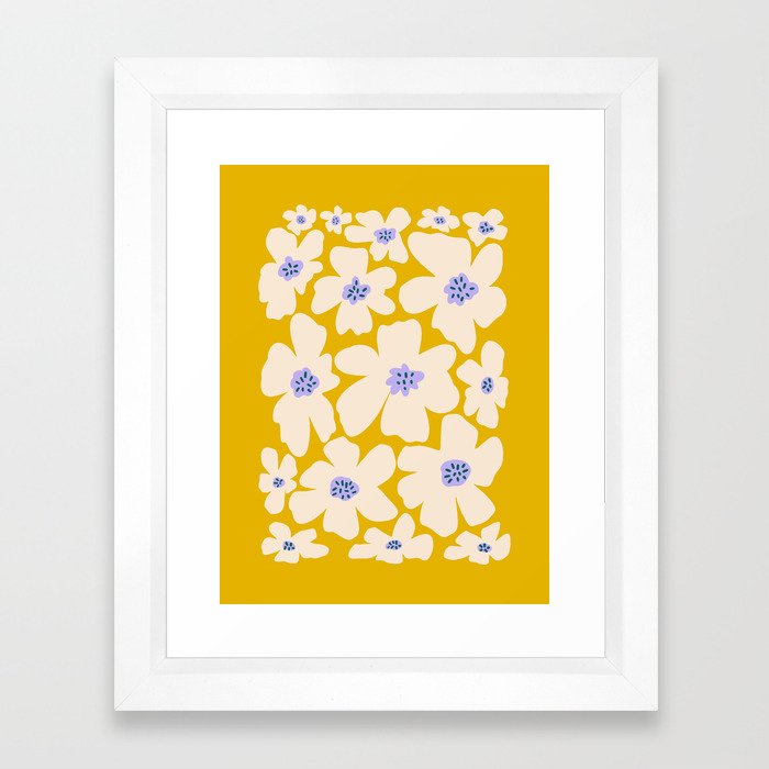 Retro Daisy - yellow, white and purple  Framed Art Print