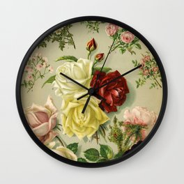Vintage Roses Botanical Print Wall Clock