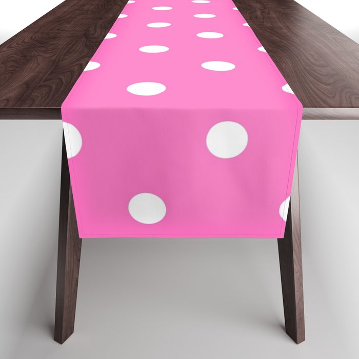 Bright Baby Pink & White Polka Dots Table Runner