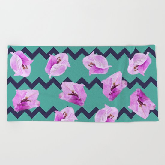 Floral Chevron Pattern Beach Towel