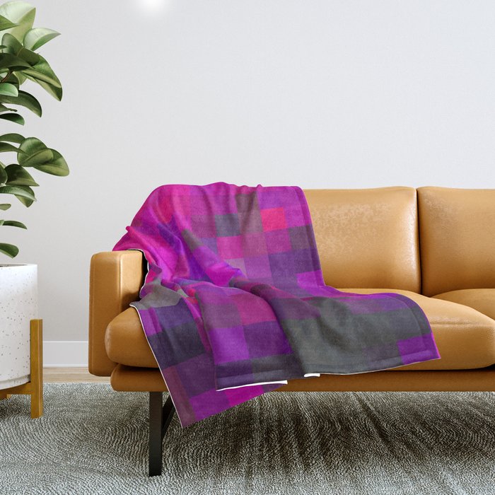 geometric pixel square pattern abstract background in purple pink Throw Blanket