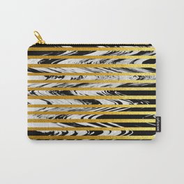 Horizontal golden stripes on black fluid pattern   Carry-All Pouch