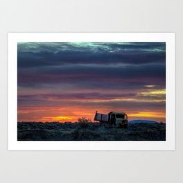 Mornings first Light Art Print | Beautiful, Basinandrange, Desert, Greatbasindesert, Photo, Truck, Sunrise, Dawn, Old, Nevada 