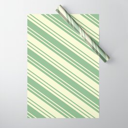 [ Thumbnail: Dark Sea Green & Light Yellow Colored Stripes/Lines Pattern Wrapping Paper ]
