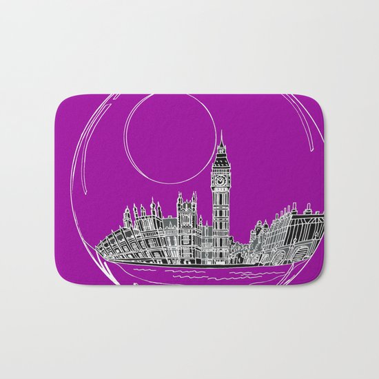 the city of London on a purple background Bath Mat