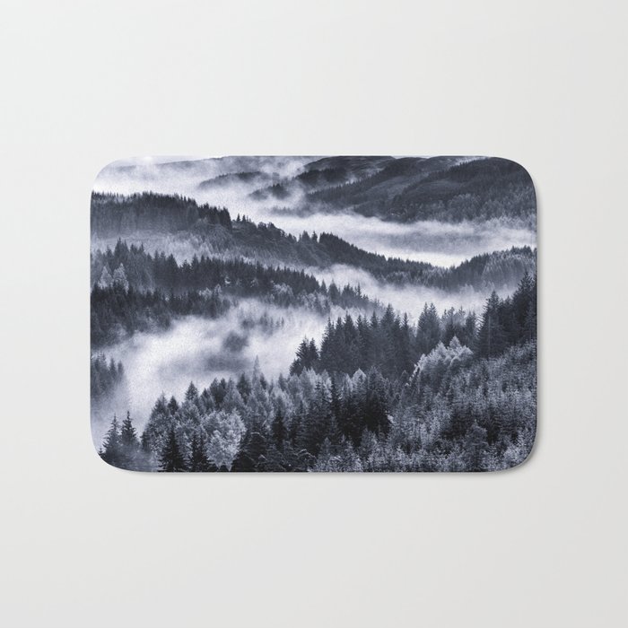Misty Forest Mountains Bath Mat