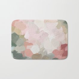 Time to Bloom - Forest Green Fuchsia Blush Pink Abstract Flower Spring Painting Art Bath Mat