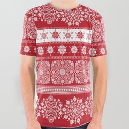Scandinavian folk art Christmas stamp border pattern - Nordic style ornament  All Over Graphic Tee