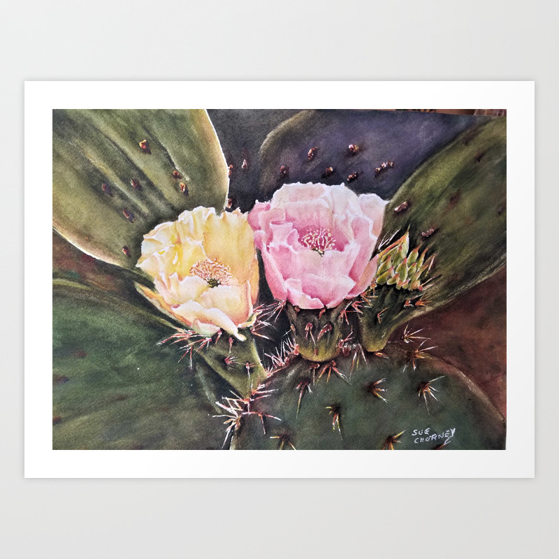 Desert Cactus Flowers In Watercolor Art Print By