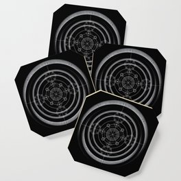 Black occult and sacred geometry design with alchemical symbols Coaster