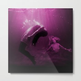 Mermaid Saves Drowning Victim in Fuchsia Pink Underwater Scene Metal Print | Sea, Water, Curated, Drowningvictim, Mermaid, Rays, Oceanwater, Digital, Bubbles, Seascene 