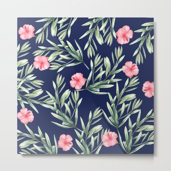 Delicate Hibiscus Blue Metal Print