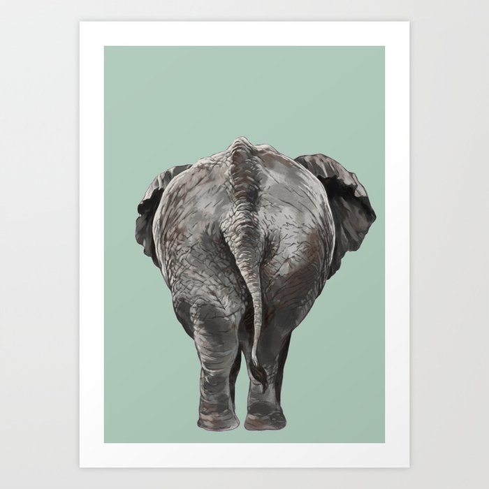 Elephant Butt in Green Art Print