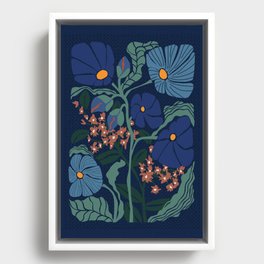 Klimt flower dark blue Framed Canvas