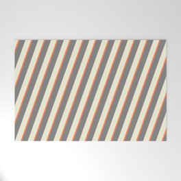 [ Thumbnail: Beige, Coral & Grey Colored Lined Pattern Welcome Mat ]