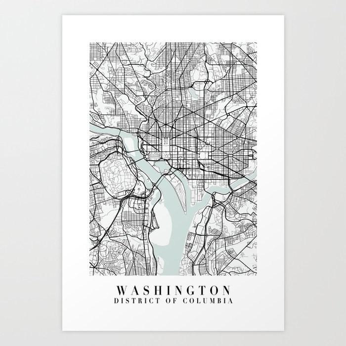Washington DC Blue Water Street Map Art Print