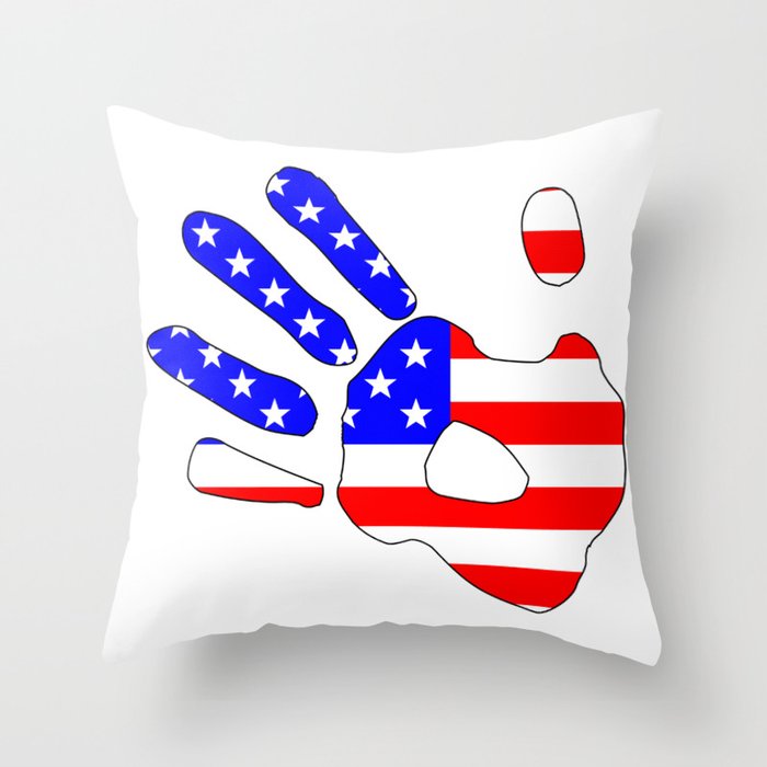 Stars And Stripes Hand Print Silhouette Throw Pillow