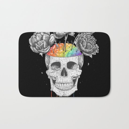 Skull with rainbow brains Bath Mat