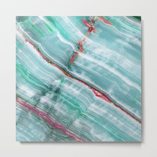 Jade Mint Marble Paint Abstract Metal Print