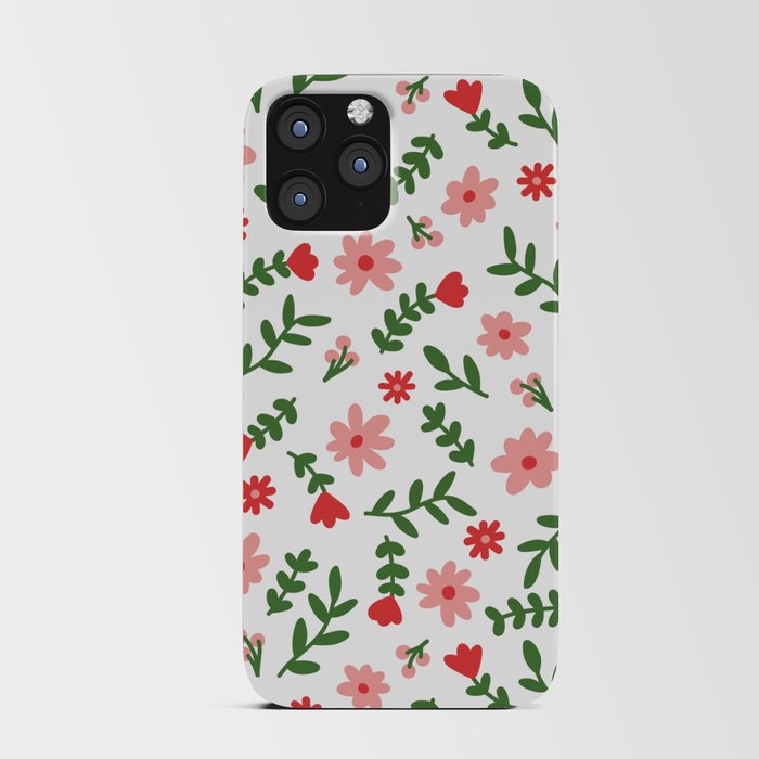 Minimalist Flower Pattern (red/pink/green/white) iPhone Card Case