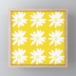 White Daisy Flowers Yellow Background Summer Mood #decor #society6 #buyart Framed Mini Art Print