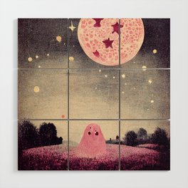 Little Pink Ghost under Pink Moon Wood Wall Art