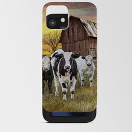 Cattle in the Midwest with Barn and Tractor at Sunset iPhone Card Case